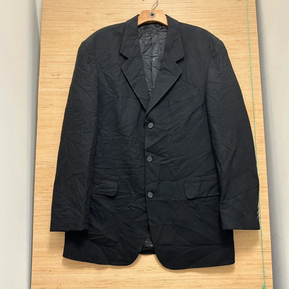 Cellini Linea Uomo Mens Black 3 Button Blazer Pleated Pants Suit Made in Romania